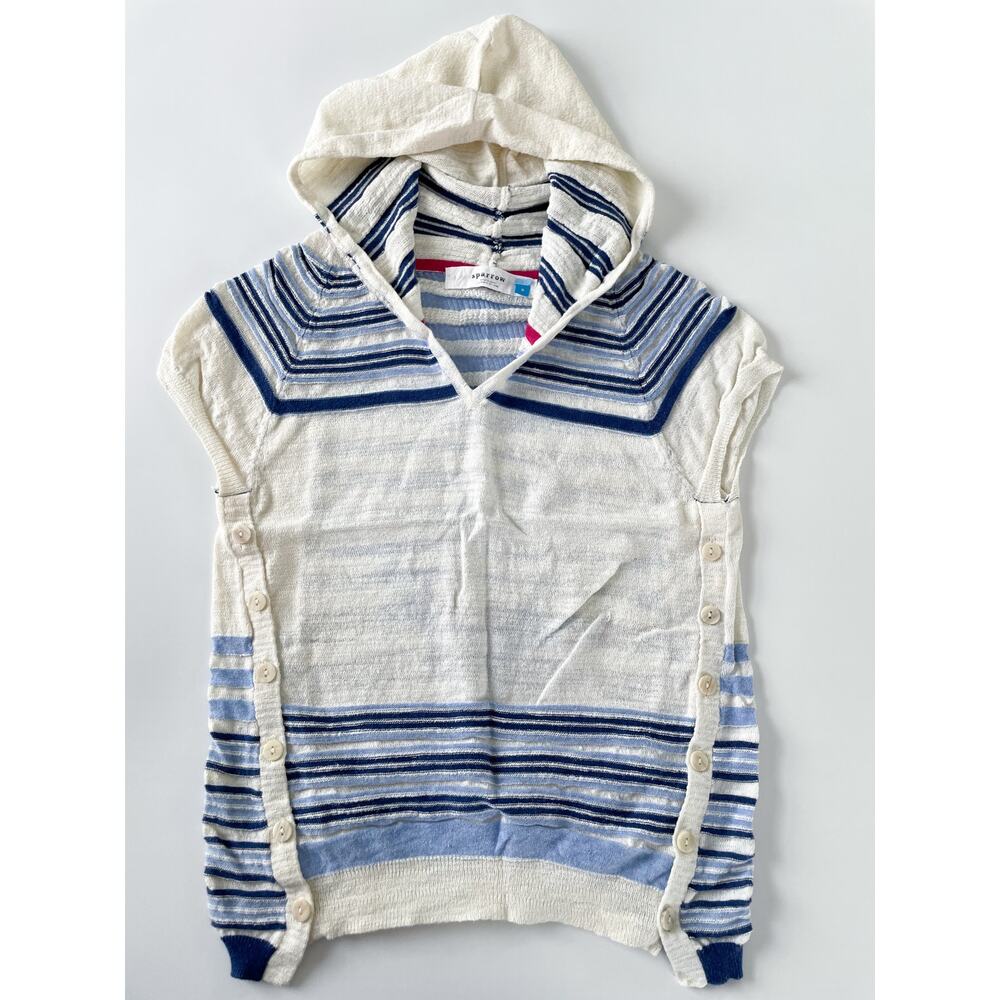 Anthropologie Sparrow Loose Knit Short Sleeve Blue and Cream Sweater Size Small